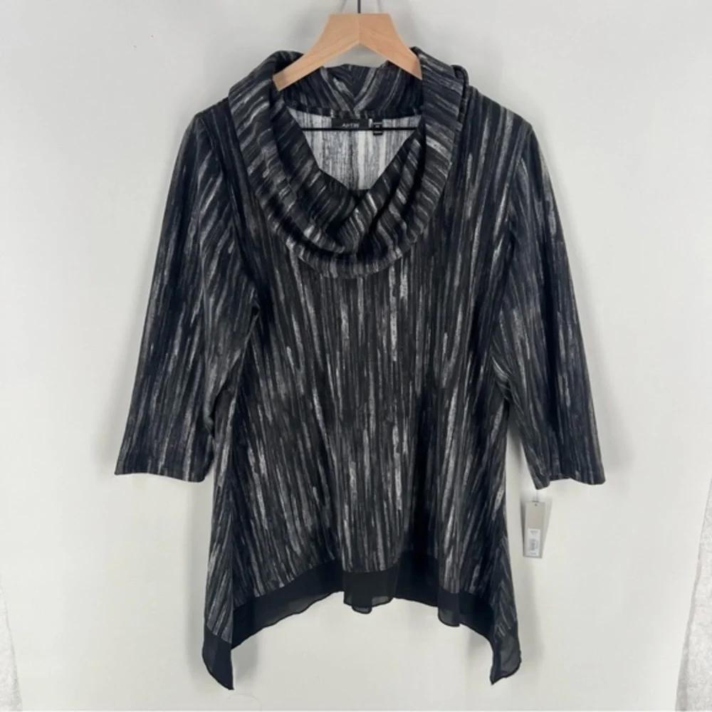 Apt. 9 Abstract Print 3/4 Sleeve Shark Bite Hem Cowl Neck Sweater‎